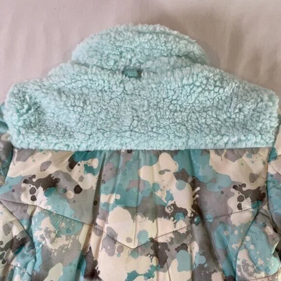 Gerry Girls M 10 / 12 Puffer Jacket Snow Camo Pattern Light Blue Gray Fleece - Picture 5 of 11